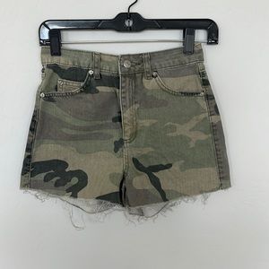 Camo denim shorts
